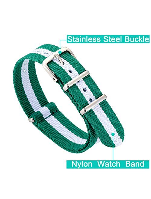 10 Pieces Nylon Watch Band Watch Straps Replacement with Stainless Steel Buckle for Men and Women's Watch Band Replacing, 18 mm (Bright Colors)