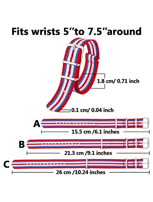 10 Pieces Nylon Watch Band Watch Straps Replacement with Stainless Steel Buckle for Men and Women's Watch Band Replacing, 18 mm (Bright Colors)