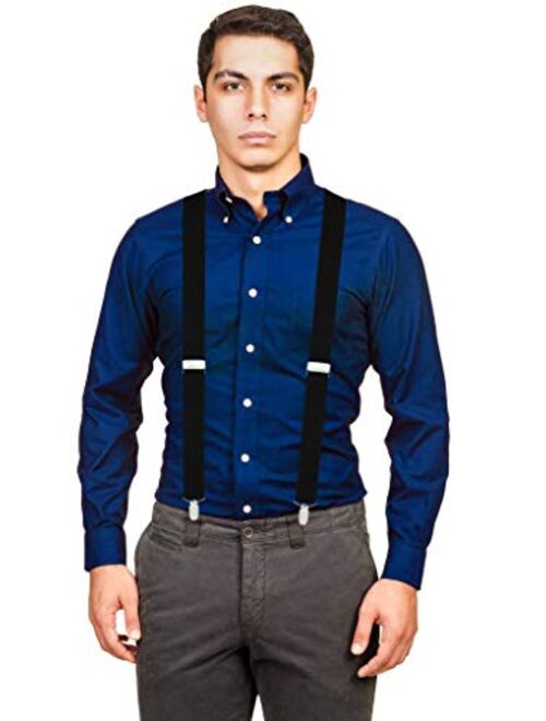 Men's X-Back 1.4 Inches Wide 4-Clips Adjustable Suspenders