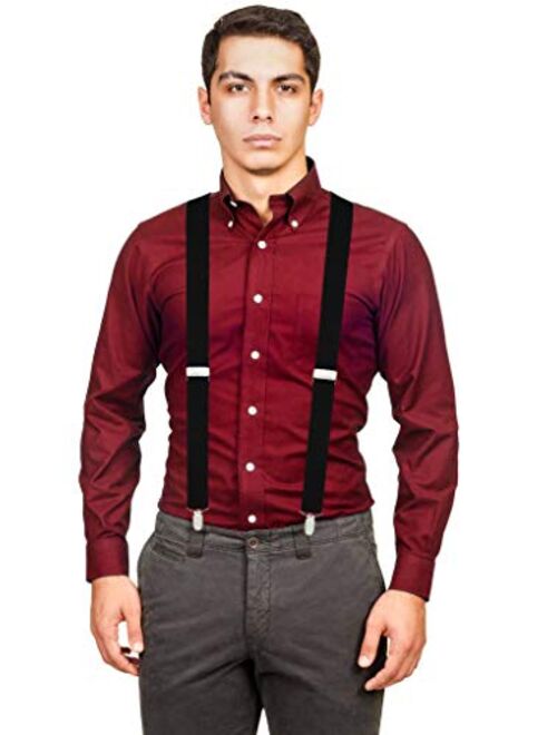Men's X-Back 1.4 Inches Wide 4-Clips Adjustable Suspenders