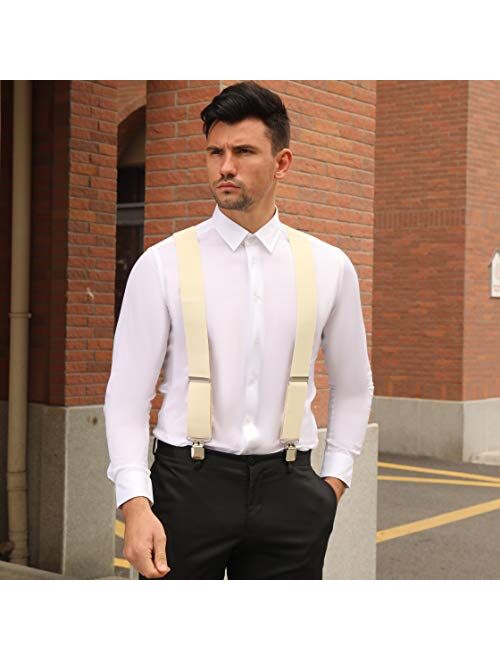 Calvertt Mens 2 Inch Wide Suspenders Heavy Duty Clip X-Back Braces for Work