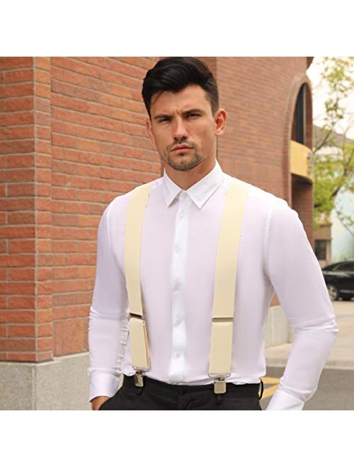 Calvertt Mens 2 Inch Wide Suspenders Heavy Duty Clip X-Back Braces for Work