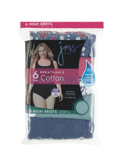 Just My Size Women's Assorted Cotton High Waist Brief Underwear, 6-Pack