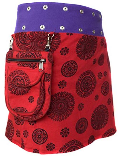 Gheri Floral Short Popper Removable Pocket Reversible Cotton Skirt
