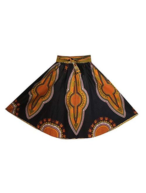 Decora Apparel African Women Dashiki Maxi Long Skirts with Pockets Girls Midi Skirt Elastic Waist One Size