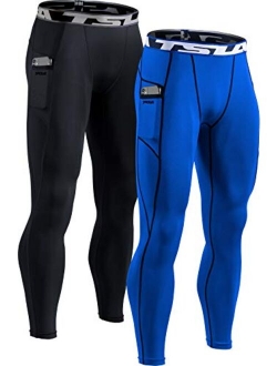 TSLA 1, 2 or 3 Pack Men's UPF 50+ Compression Pants, UV/SPF Running Tights, Workout Leggings, Cool Dry Yoga Gym Clothes