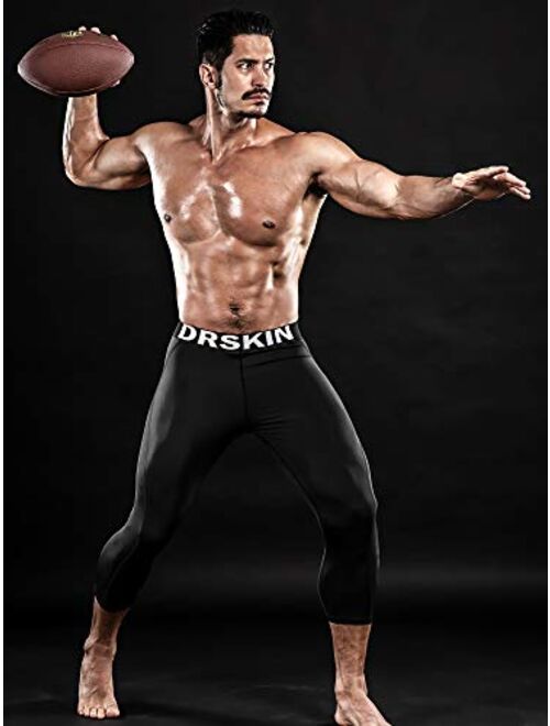 DRSKIN 1, 2 or 3 Pack Mens 3/4 Compression Pants Dry Cool Sports Baselayer Running Workout Active Tights Leggings Yoga