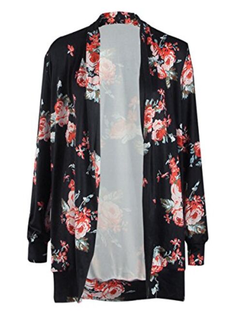 ECOWISH Womens Boho Irregular Long Sleeve Wrap Kimono Cardigans Casual Coverup Coat Tops Outwear S-3XL