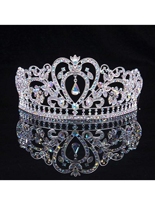 Sunshinesmile Colorful Clear Austrian Rhinestone Crystal Tiara Crown, 6" Diameter