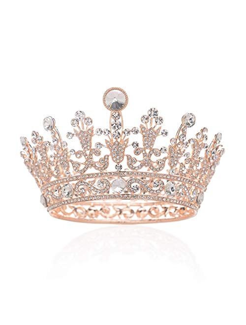 SWEETV Luxury Full Round Crystal Queen Crown Rhinestone Bridal Tiara Pageant Prom Wedding Hair Jewelry