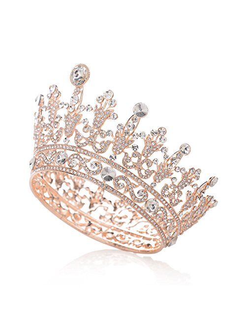 SWEETV Luxury Full Round Crystal Queen Crown Rhinestone Bridal Tiara Pageant Prom Wedding Hair Jewelry