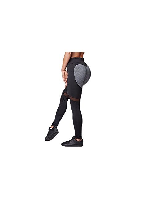 DIOWW Yoga Leggings - Sexy Heart Patchwork Sport Legging Pants Push Up Fitness Running Pants for Women