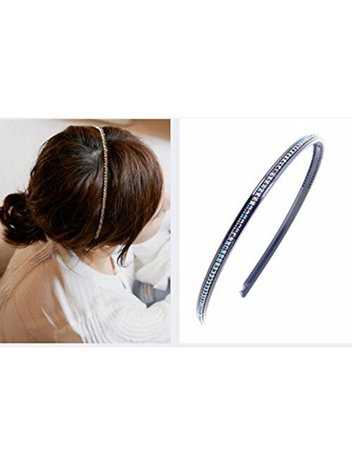 Casualfashion 6Pcs Bling Bling 1 Rows Crystal Rhinestone Headband for Women Girls Thin Hair Hoop Fashion