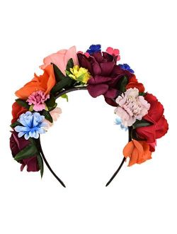 DreamLily Frida Kahlo Mexican Flower Crown Headband Party Costume Dia de Los Muertos Day of The Dead Headpiece NC12