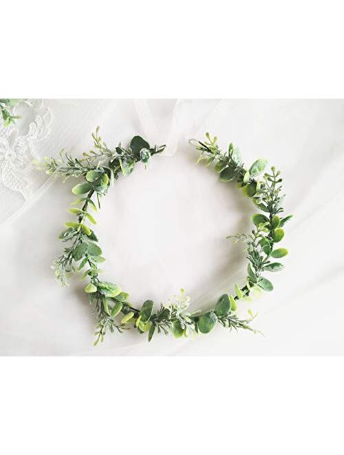 FIDDY898 Artificial Floral Crown Green Flower Crown Floral Bridal Headpiece for Photo Prop