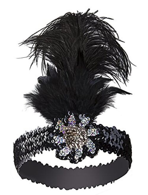VIJIV Vintage 1920s Flapper Headband Roaring 20s Great Gatsby Headpiece with Feather 1920s Flapper Gatsby Hair Accessories