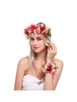 DDazzling Nature Berries Flower Crown with Floral Wrist Band for Wedding Festivals