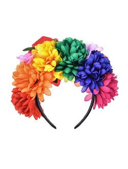 Floral Fall Day of the Dead Flower Crown Festival Headband Rose Mexican Floral Headpiece HC-23