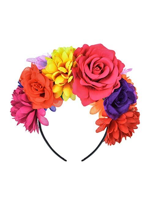 Floral Fall Day of the Dead Flower Crown Festival Headband Rose Mexican Floral Headpiece HC-23