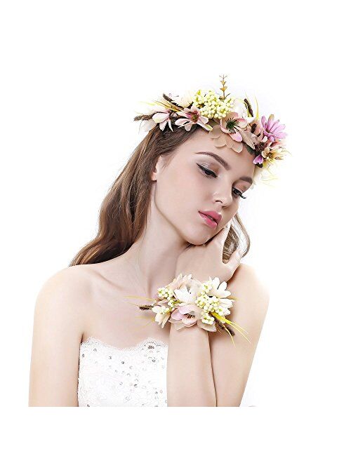 Women Flower Girl Fairy wedding Bride Hair Headband Crown Prop Garland bracelet
