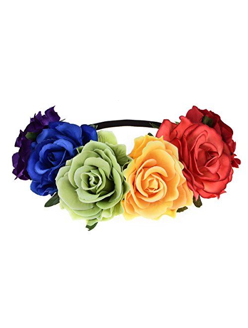 DreamLily Women's Hawaiian Stretch Rose Flower Headband Floral Crown for Garland Party BC12