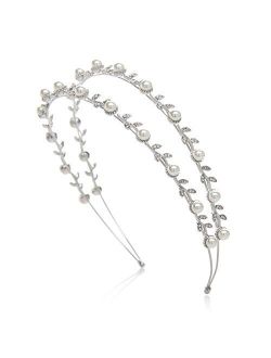 SWEETV Pearl Silver Bridal Headband-Single Hair Band Tiara Flower Wedding Headpiece Jewelry Bridal Hair Accessoires for Women