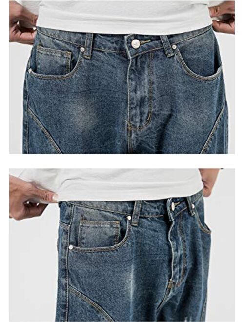 chouyatou Men's Loose-Fit Ripped Hole Harem Capri Jeans Baggy Denim Cargo Shorts