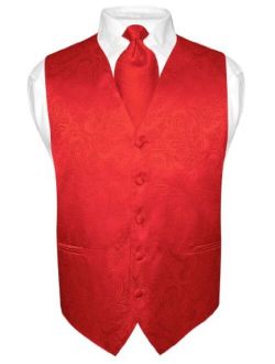 Men's Paisley Design Dress Vest & Necktie RED Color Neck Tie Set for Suit or Tux