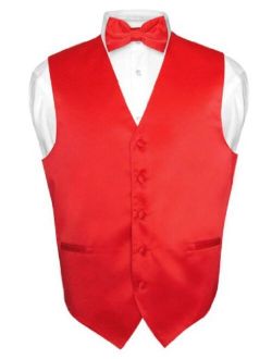 Men's Dress Vest & Bowtie Solid RED Color Bow Tie Set for Suit or Tuxedo