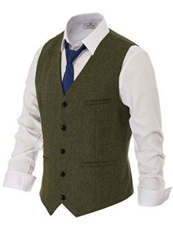 Paul Jones Men's British Herringbone Tweed Vest Premium Wool Waistcoat