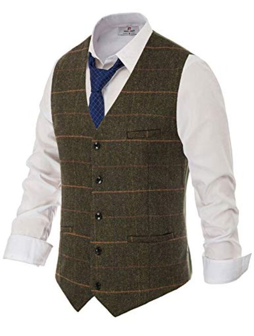 PAUL JONES Men's British Herringbone Tweed Vest Premium Wool Waistcoat