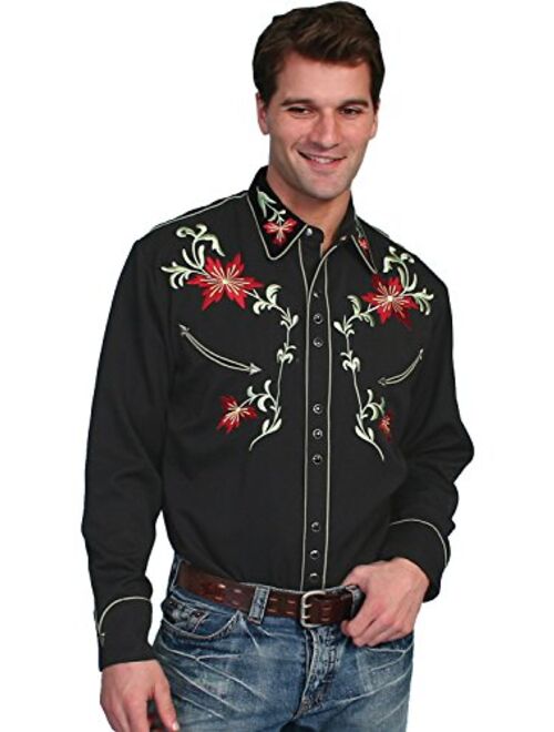 Scully Men's Floral Embroidered Shirt - P-633X Blk