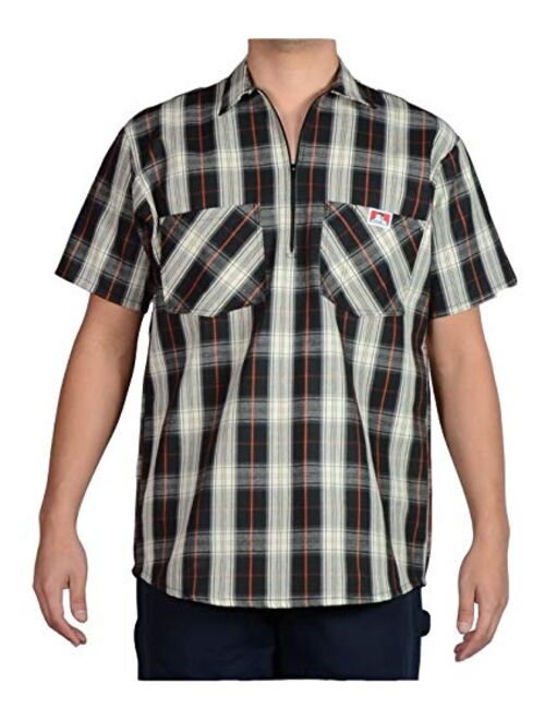 Ben Davis Men's Short Sleeve Plaid Half-Zip Work Shirt