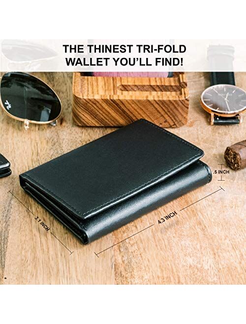 Stay Fine Mens Trifold Wallet | Leather Wallets For Men RFID Blocking | Genuine Leather Wallet with ID Window | Extra Capacity Mens Wallet