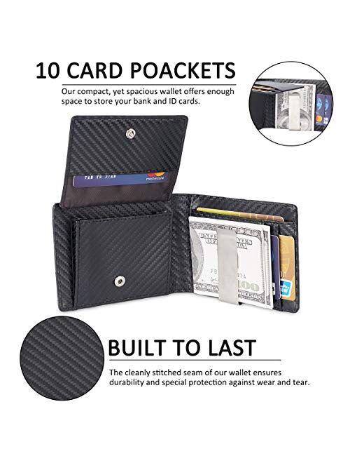 ITEYAO Front Pocket Wallet for Men RFID Blocking Minimalist Slim Wallet with Money Clip, Carbon