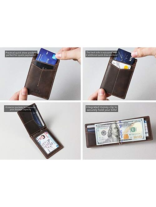SERMAN BRANDS RFID Blocking Wallet Slim Bifold - Genuine Leather Minimalist Front Pocket Wallets for Men with Money Clip
