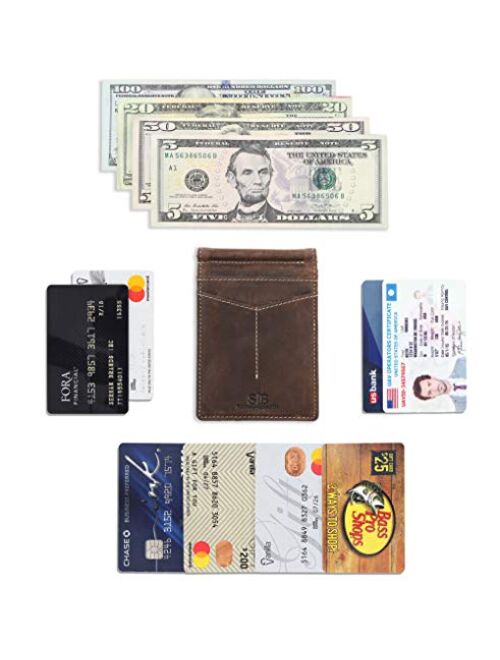SERMAN BRANDS RFID Blocking Wallet Slim Bifold - Genuine Leather Minimalist Front Pocket Wallets for Men with Money Clip