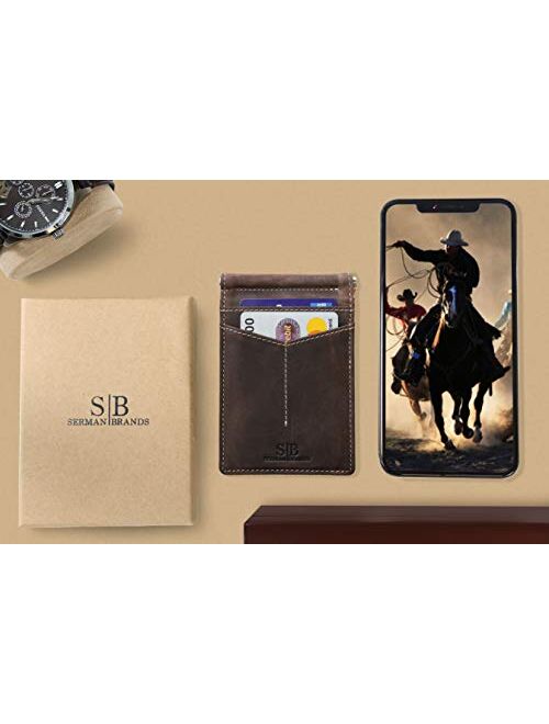 SERMAN BRANDS RFID Blocking Wallet Slim Bifold - Genuine Leather Minimalist Front Pocket Wallets for Men with Money Clip