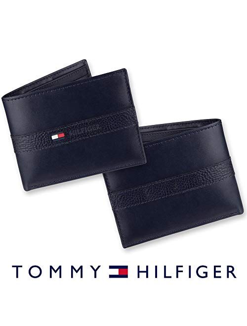 Tommy Hilfiger Men's Leather Wallet Slim Bifold with 6 Credit Card Pockets and Removable Id Window, Navy, One Size