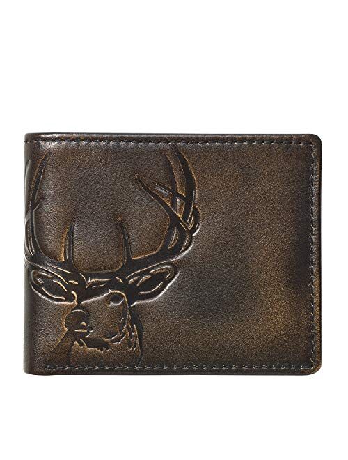 Deer Stags HOJ Co. DEER Bifold Wallet with Flip ID | Full Grain Leather With Hand Burnished Finish | Extra Capacity Men's Leather Wallet | Deer Wallet