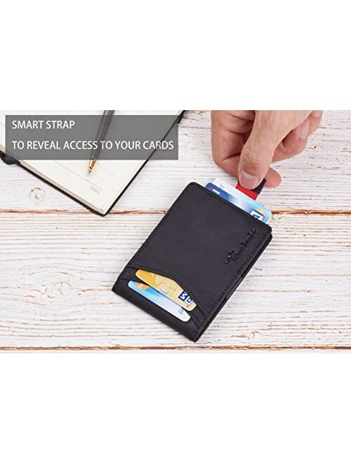Travelambo Front Pocket Minimalist Leather Slim Wallet Pull Tab Money Clip