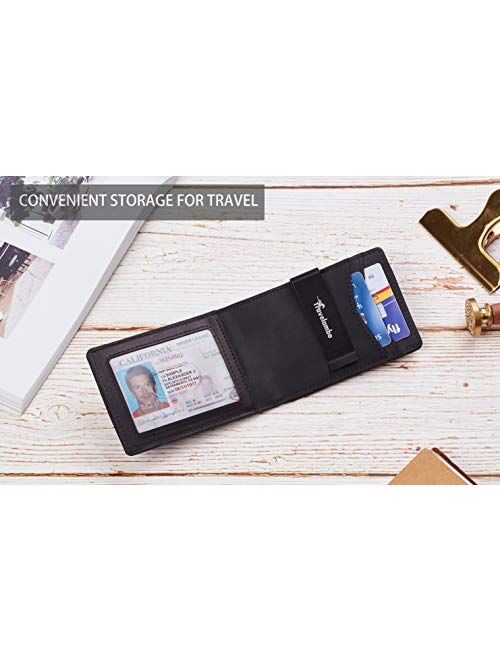 Travelambo Front Pocket Minimalist Leather Slim Wallet Pull Tab Money Clip