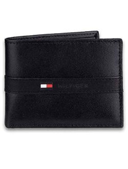 Men's Leather Wallet Slim Bifold with 6 Credit Card Pockets and Removable Id Window