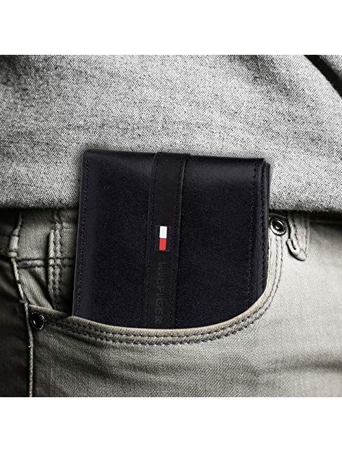 Tommy Hilfiger Men's Leather Wallet Slim Bifold with 6 Credit Card Pockets and Removable Id Window