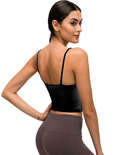Workout Crop Tops for Women Longline Camisole Shirts Teen Girl Summer Seamless Padded Sports Bra for Gym/Yoga/Running