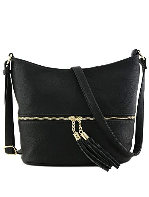 Lightweight Tassel Zipper Bucket Crossbody Bag