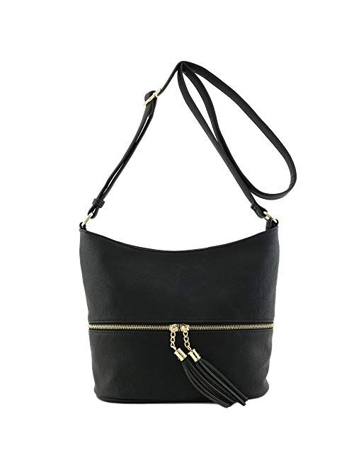 Lightweight Tassel Zipper Bucket Crossbody Bag