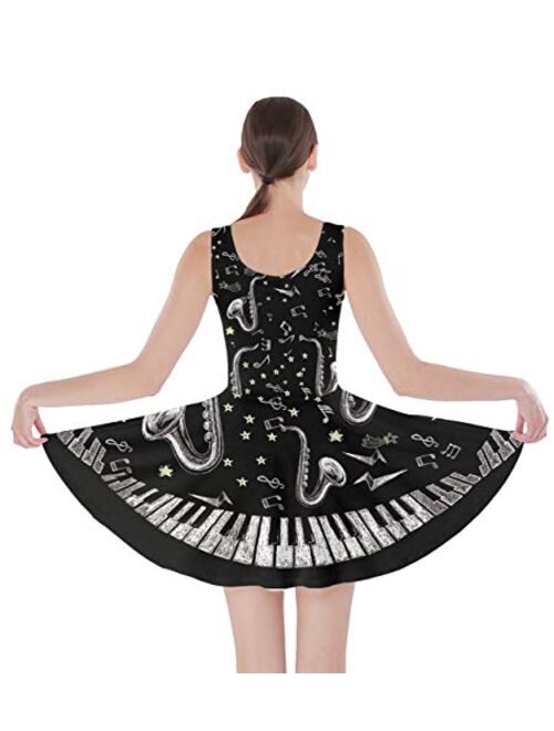 CowCow Women's Fashion Beautiful Musical Pattern Notes and Piano Keyboard Skater Dress, XS-5XL