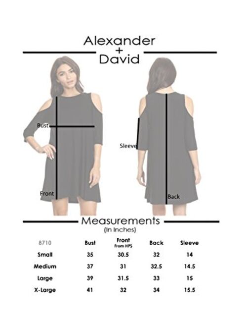 Alexander + David Womens Cold Shoulder Tunic Swing Dress Casual w/Half Sleeve