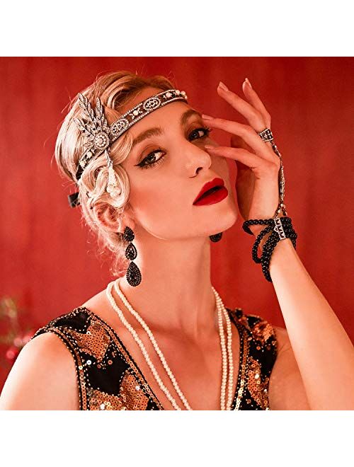 Metme Flapper Headband Bling Rhinestone Pearl Wedding Headpiece 1920s Gatsby Themes Party Accessoires